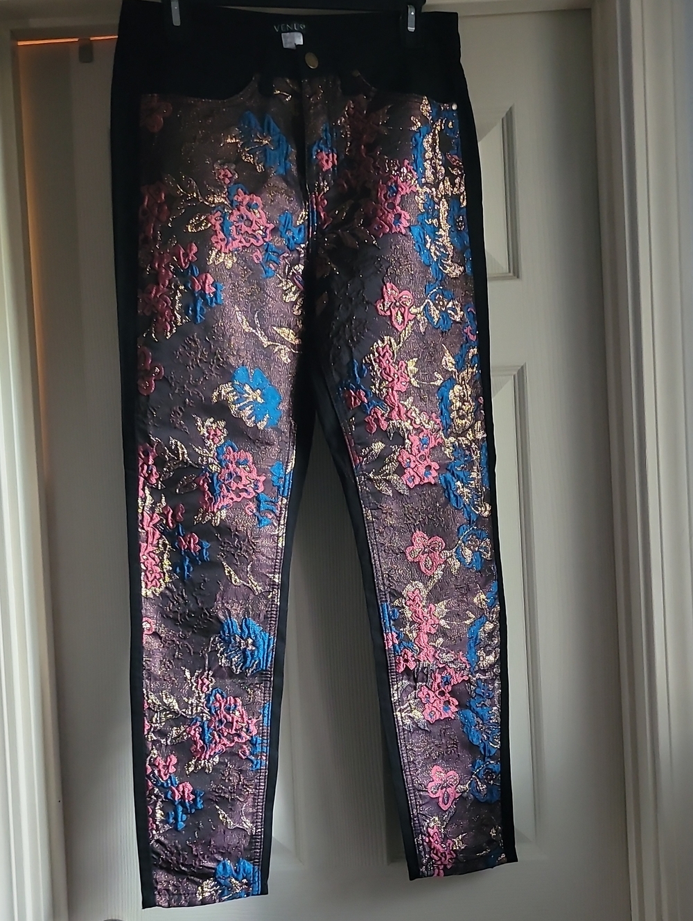 VENUS Black Metallic Floral Jacquard Skinny Pants GORGEOUS! SIZE 10